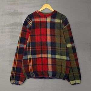Vintage Nautica Plaid Retro Multicolor Fleece Pullover Crewneck XL